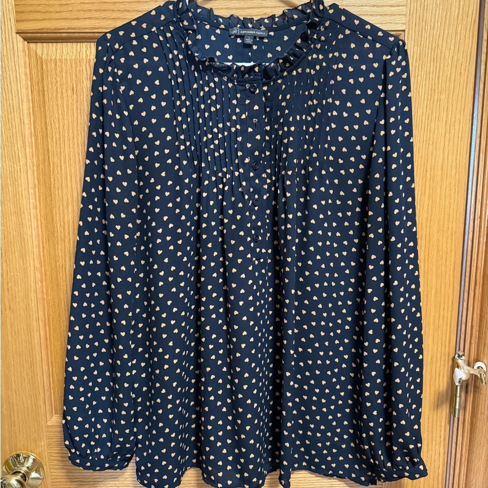 Adrianna Papell Navy Blouse with Heart Pattern